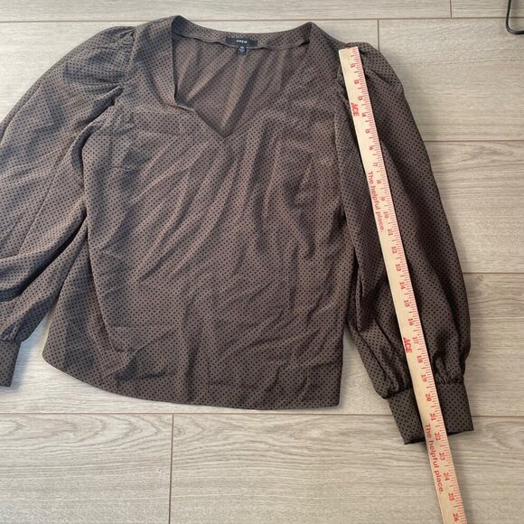 Drew XS Brown Polka Dot Blouse With Long Puff Sleeves - Picture 5 of 7